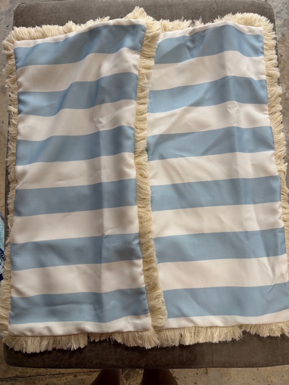 Blue and White Striped Fringe Throw Pillow covers